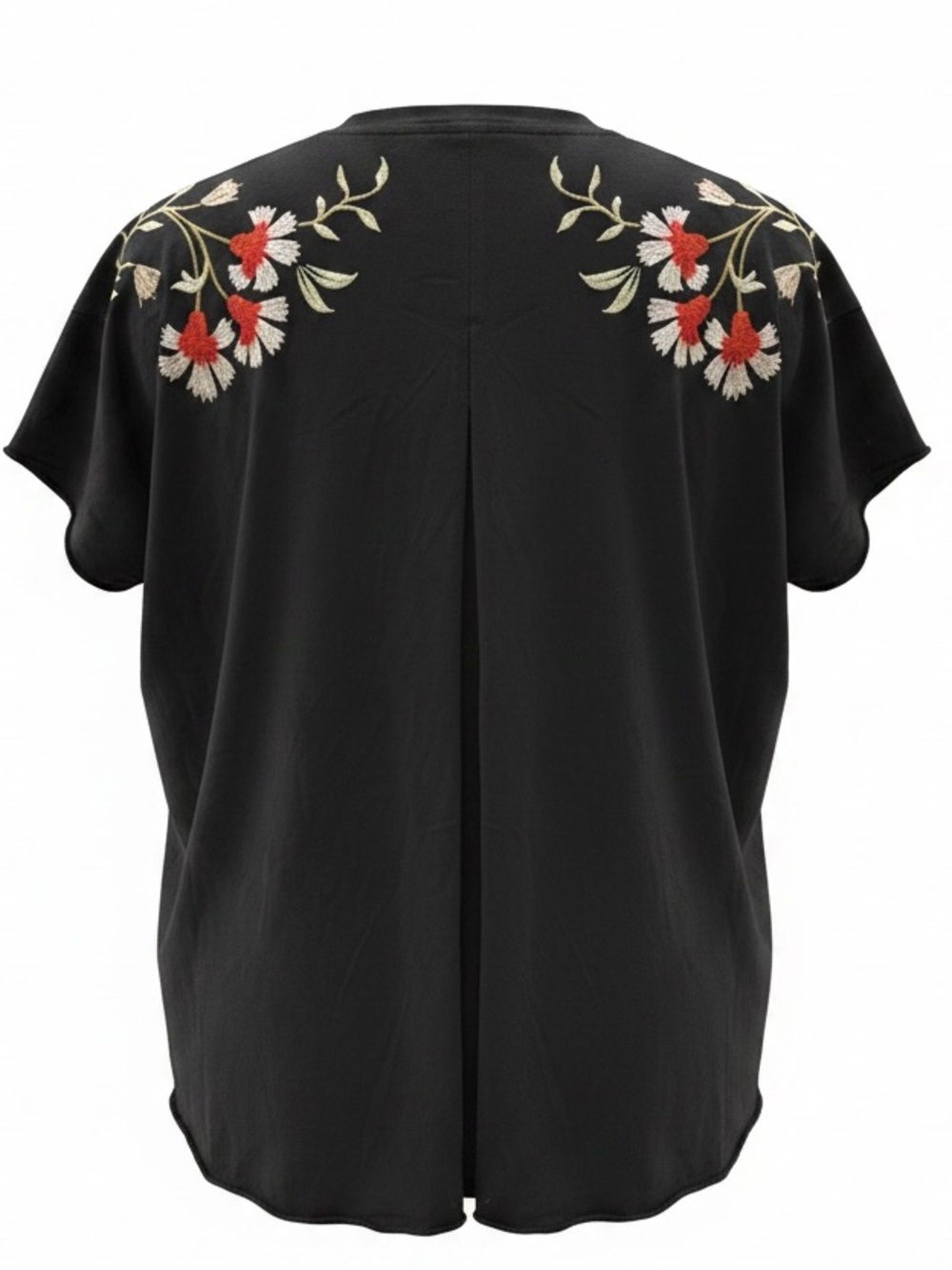 Johnny Was Clara Raw Detail Swing Floral & Bird Embroidered Black Tee NWT SZ M - Picture 2 of 14